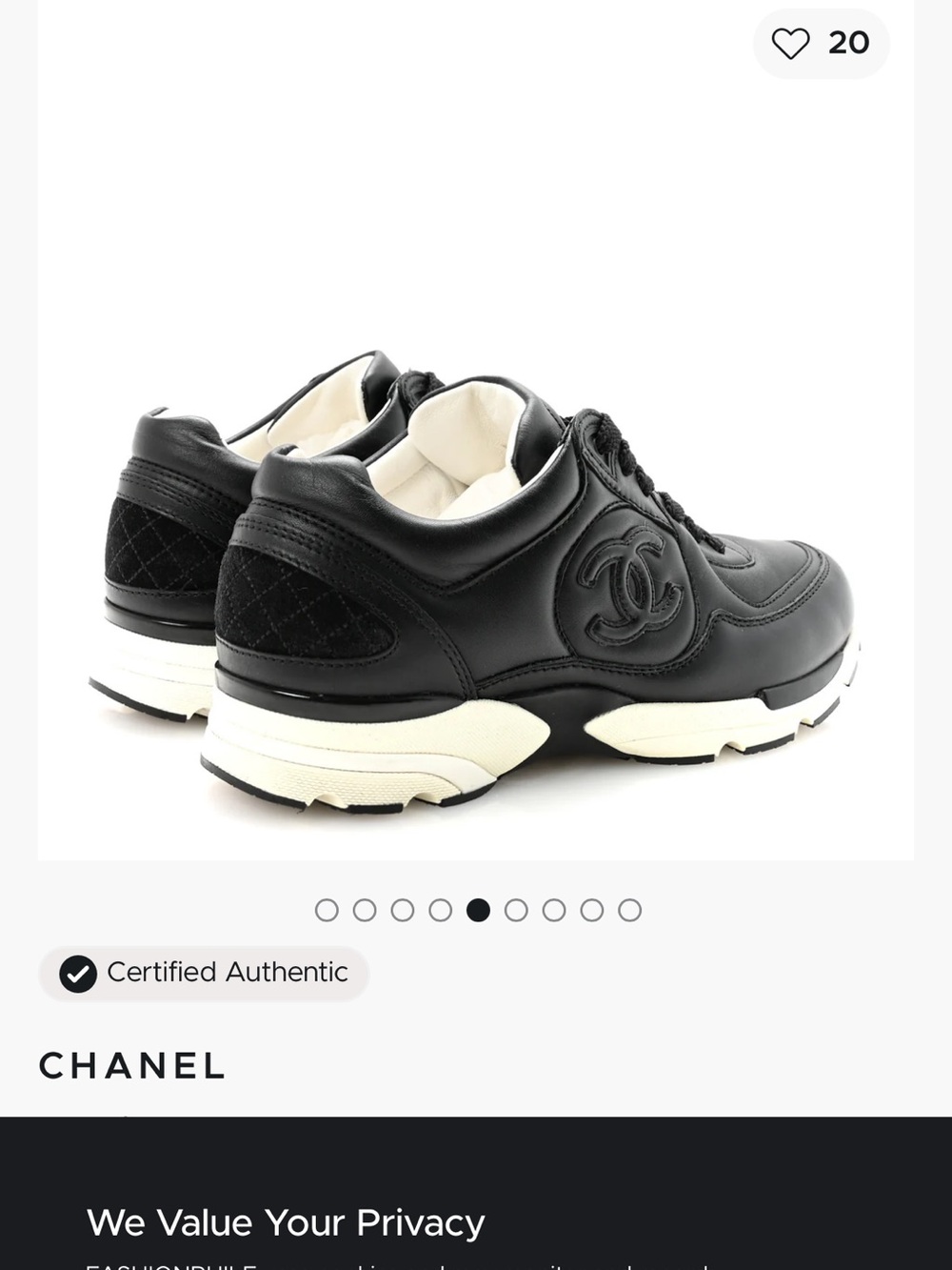 CHANEL womans Black Leather Low-Top Sneakers with Contrasting White Sole, size38 - Picture 5 of 8